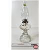 Image 6 : Oil Lamp : Clear Glass : Swirl Pattern : White Flame Burner (Measures w/Chimney : 18"H)