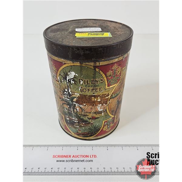 Antique Riley's Toffee Tin  (Measures : 7"H x 5"Dia)