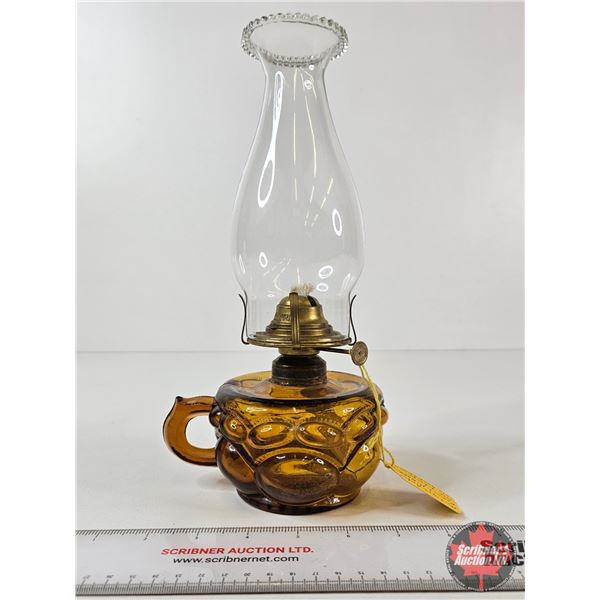 Amber Finger Oil Lamp : Peanut Design (Measures w/Chimney : 11"H)