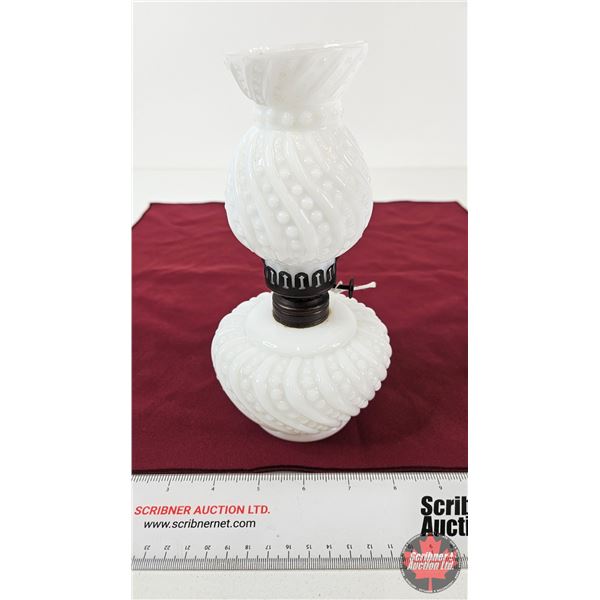 Miniature Bead and Swirl Oil Lamp (c.1890) (Measures w/Chimney : 8-1/4"H)