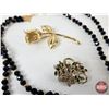 Image 7 : Costume Jewelry : Broaches ; Black Bead Necklace ; Rhinestone Necklace (10 pcs)