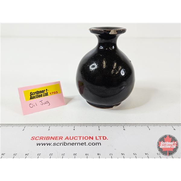 Antique Brown Oil Jar : Pottery (Measures : 3-1/2"H)