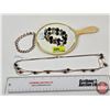 Image 1 : Vintage French Ivory Hand Mirror w/2 Vintage Bracelets & Necklace (Mirror Measures : 10"L)