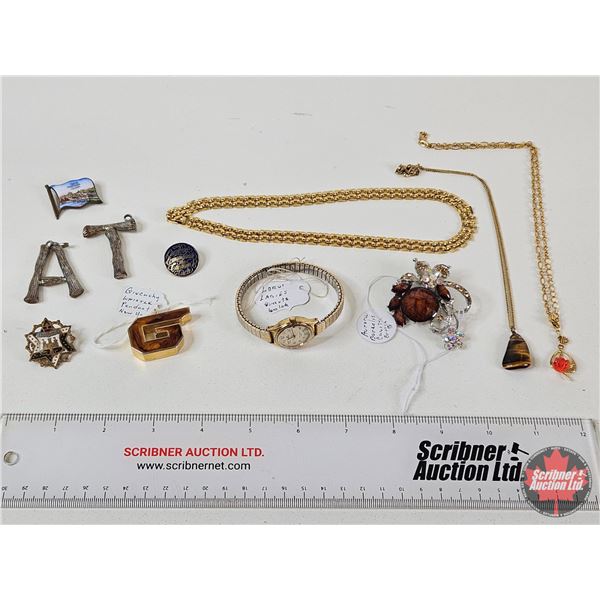Vintage Jewelry ; Pins ; Whistle Pendant & Lady's Watch