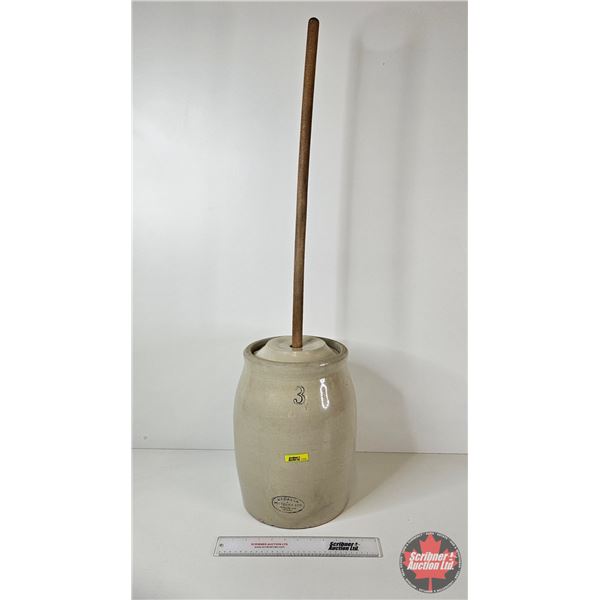 Medalta 3 Gallon Butter Churn w/Paddle  (Note : Lid has Chip) (Paddle Length : 40")