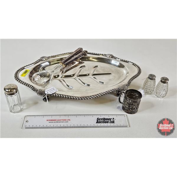 Dining Collector Group : Salad Server Set ; Crystal Salt & Pepper Shakers ; 1940 Silver Cup ; Antiqu