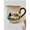 Image 5 : Collector Combo : Framed Decorative Plate ; French Ivory Lamp (c. 1940) ; Pottery Cup ; Salt Shaker 
