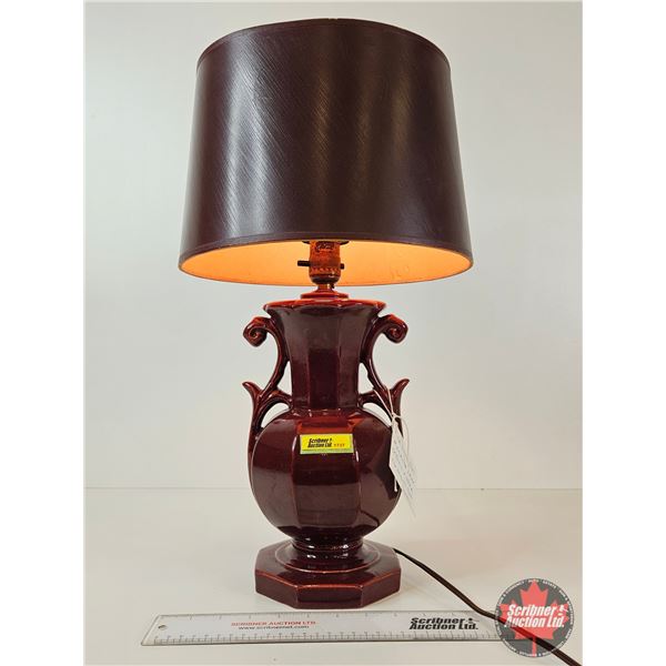 Medalta Oxblood Electric Lamp : No. 423A : w/Original Shade (1947) (Measures : 22-1/4"H)