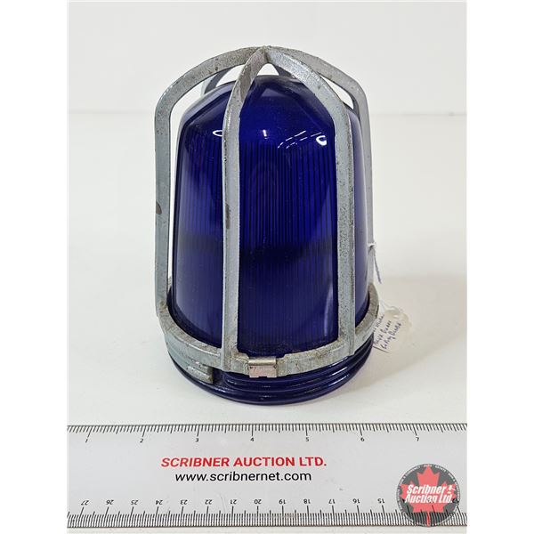 Blue Glass Caged Maritime Bulkhead Light Lense  (Measures : 6-1/4"H)
