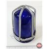 Image 4 : Blue Glass Caged Maritime Bulkhead Light Lense  (Measures : 6-1/4"H)
