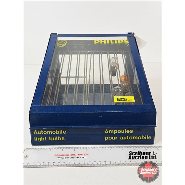 Vintage Philips Auto Light Bulb Counter Display w/Automotive Bulbs & Fuses (Measures : 8"H x 10-3/4"