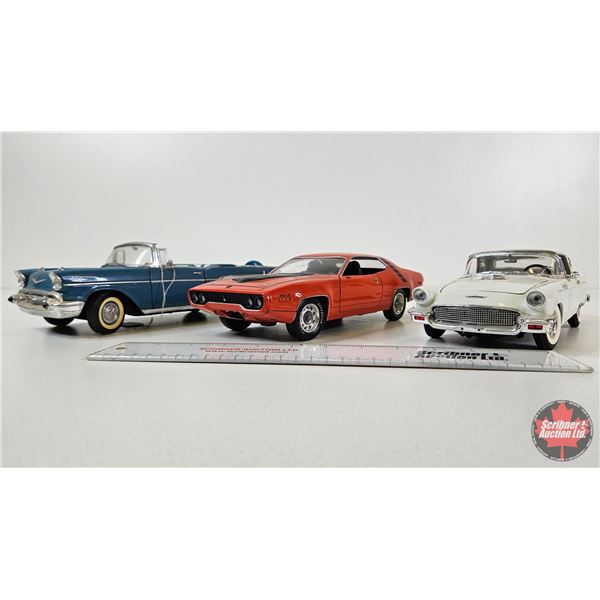Diecast Model Cars (3) : (1:18 Scale) : - Plymouth Road Runner - Ford Thunderbird - 1957 Chevy