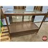 Image 1 : Antique Showcase : 2 Shelves : Sliding Mirror Doors : Cast Iron Front Legs (Measures : 40"H x 48"W x