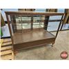 Image 2 : Antique Showcase : 2 Shelves : Sliding Mirror Doors : Cast Iron Front Legs (Measures : 40"H x 48"W x