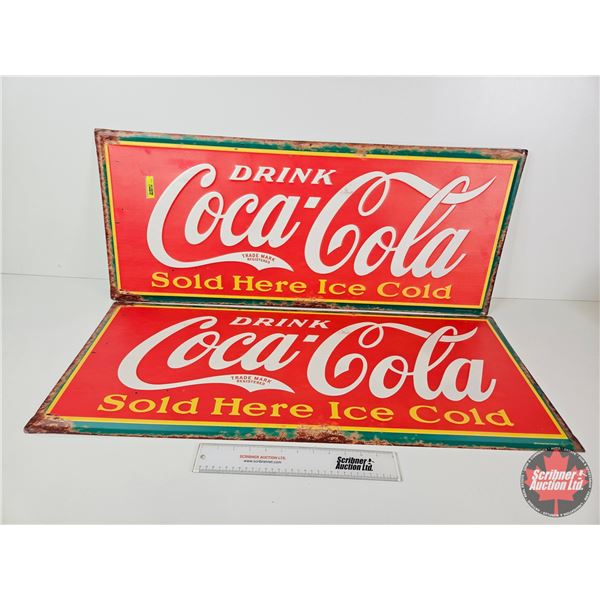 Coca-Cola Quality Replica Reproductions Metal Embossed Signs (2) (Faux Patina) (Each Measure : 15"H 