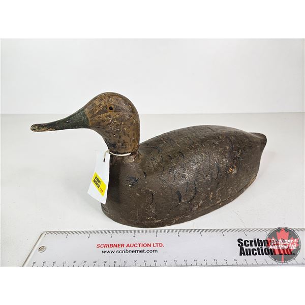 Wooden Duck Decoy (Consignor Tag - Working Black Hen 1920's)  (Measures : 6"H x 5-1/4"W x 15"L)