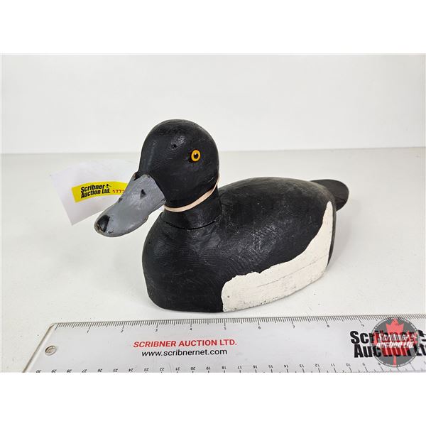 Wooden Duck Decoy (Consignor Tag - Working Blue Bill Drake Glass Eyes c/1960's)  (Measures : 5-1/2"H