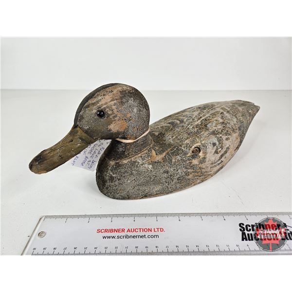 Wooden Duck Decoy (Consignor Tag - Working Black Stamped KLNT Found On Lake St.Peter)  (Measures : 5