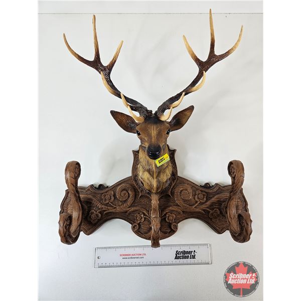 Vintage Deer Head Hat Rack : Moulded Plastic  (Measures : 21"H x 20-1/2"W x 9-1/4"D)