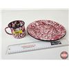 Image 1 : Enamelware : Plate & Cup : Speckled Red (Plate : 10"Dia)