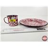 Image 2 : Enamelware : Plate & Cup : Speckled Red (Plate : 10"Dia)