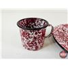 Image 3 : Enamelware : Plate & Cup : Speckled Red (Plate : 10"Dia)
