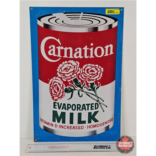 Single Sided Tin Carnation Evaporated Milk Sign (Measures : 17-3/4"H x 11-3/4"W)