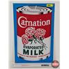 Image 1 : Single Sided Tin Carnation Evaporated Milk Sign (Measures : 17-3/4"H x 11-3/4"W)