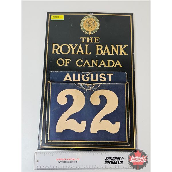 Vintage Royal Bank of Canada Wall Calendar : Tin Embossed w/Cardboard Date Inserts (Measures : 18-1/