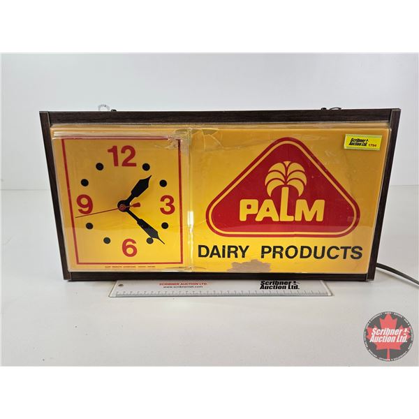 Palm Dairy Electric Light-Up Clock (Notes : Clock Works, Light Starts to Flicker After Warm-Up ; Len