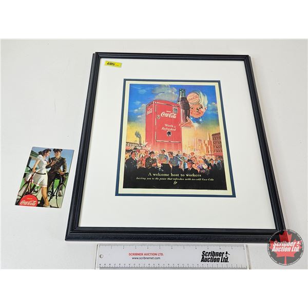 Quality Glass Framed & Double Matted Coca-Cola Magazine Ad Featuring Sprite Boy c/w Coca-Cola Reprod