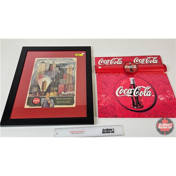 Coca-Cola Combo : - Quality Framed & Matted Coca-Cola Magazine Ad (1950) - Double Sided Cardstock an