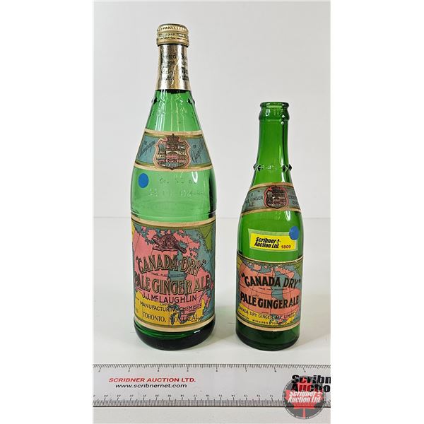 Canada Dry Pale Ginger Ale Bottles (2) : 75th Anniversary : Paper Labels (Tallest Measures : 11-1/2"