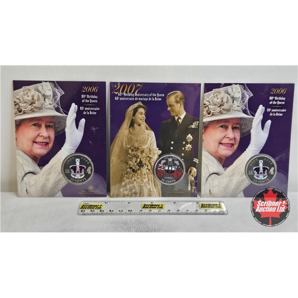 RCM Canada Collector Combo (3) :  - 2006 Twenty Five Cent : 80th Birthday of the Queen (2) - 2007 Tw