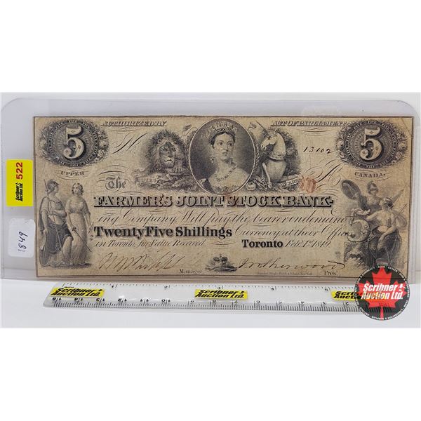 The Farmers Joint Stock Bank 1849 : $5 Bill / Twenty Five Shillings #13102
