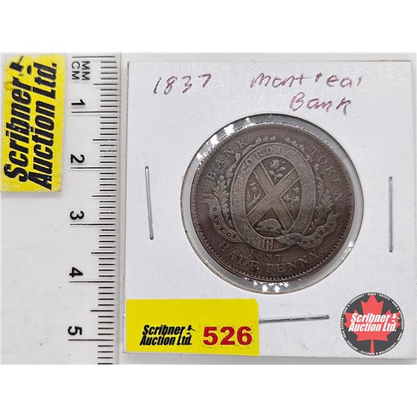 Province du bas Canada Un Sou 1837 Half Penny Bank Token "Bank of Montreal"