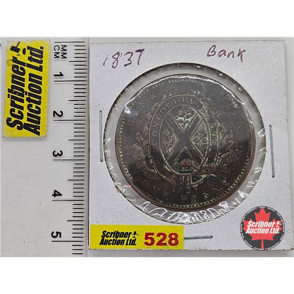 Province du bas Canada Deux Sous 1837 One Penny Bank Token "City Bank"