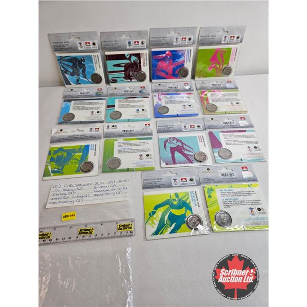 RCM 2010 Olympic Sports : Twenty Five Cent Collector Coins (14) Ice Hockey; Curling; Snowboarding; F