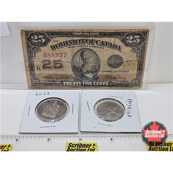 Canada Coin/Bill Collector Combo (3) : - Dominion of Canada 1923 Twenty Five Cent "Shinplaster" : Ca