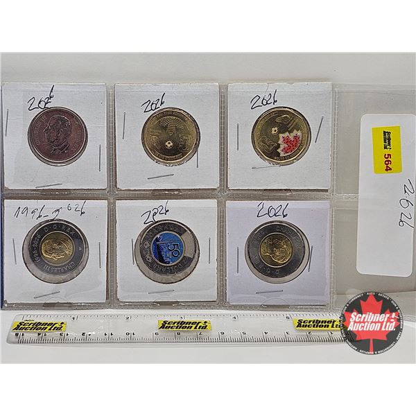 Canada 2026 Coins (6) : Variety  Fifty Cent, Loonie, Loonie Colorized, Toonie, Toonie Colorized, Too