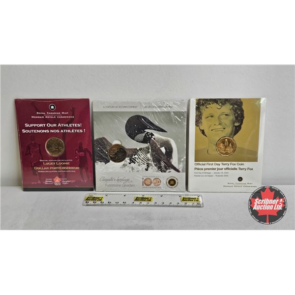 RCM Canada Collector Loonies (3): - Official First Day Terry Fox Coin 2005 (Unopened) - Canada's Her
