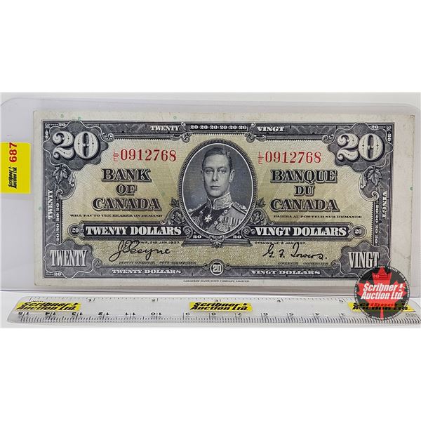 Bank of Canada 1937 $20 Bill : Coyne/Towers #LE0912768