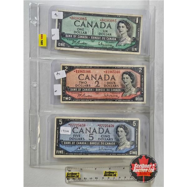 Canada Bills 1954 *Replacements (3) : - $1 : Beattie/Rasminsky # *BM0103085 - $2 : Beattie/Rasminsky