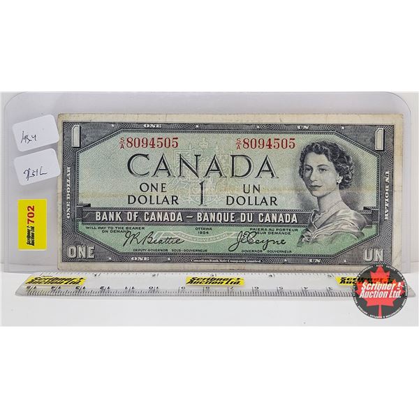Canada $1 Bill 1954DF "Devil's Face" : Beattie/Coyne #SA8094505