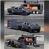Image 2 : 1:32 Scale Metal Cybertruck Model Toy with Towable Trailer, Removable Quad & Tonneau Cover - New!