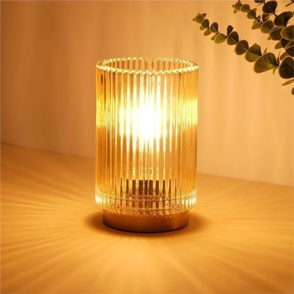 Cordless Glass Table Lamp (Battery Operated) with Timer & LED Bulb - Brand New