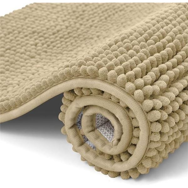 Extra Soft/Non-Slip Chenille Bath Mat (Beige) 16" x 24" Super Absorbent Fluffy Bath Mat - New