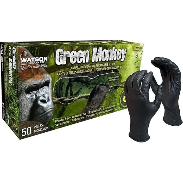 Watson Gloves 50-Pack Green Monkey 8 MIL Biodegradable Disposable Nitrile Gloves (Size XXL) New