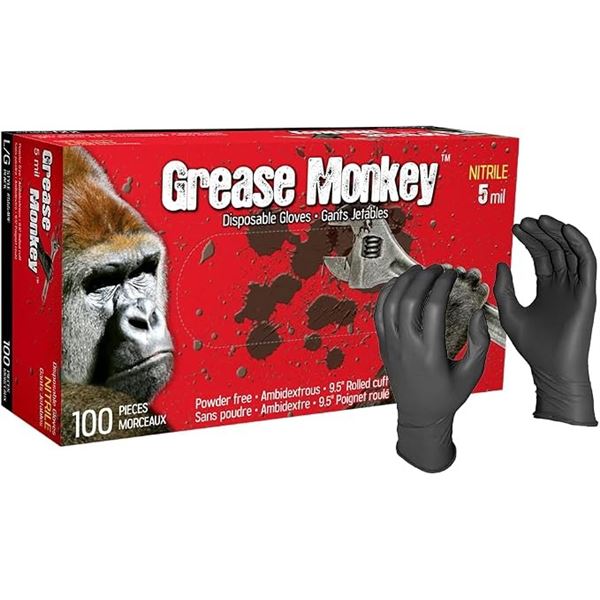 Watson Gloves 100-Pack Grease Monkey 5 MIL Disposable Nitrile Gloves (Size L/G) 9.5" Rolled Cuff
