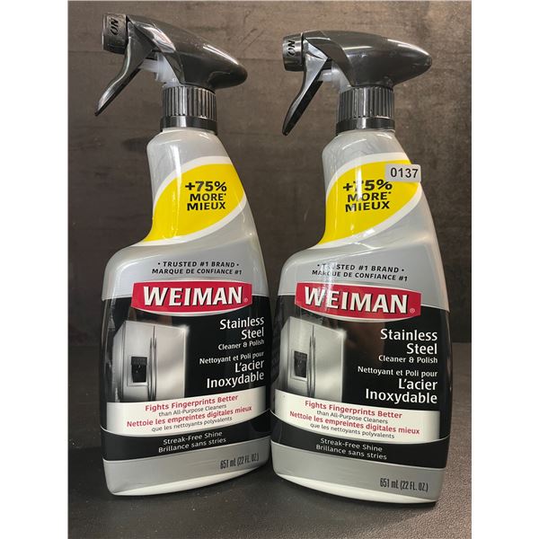 Lot of 2 Weiman Stainless Steel Cleaner & Polish (651ml) Spray Bottles; For Streak-Free Shine - New